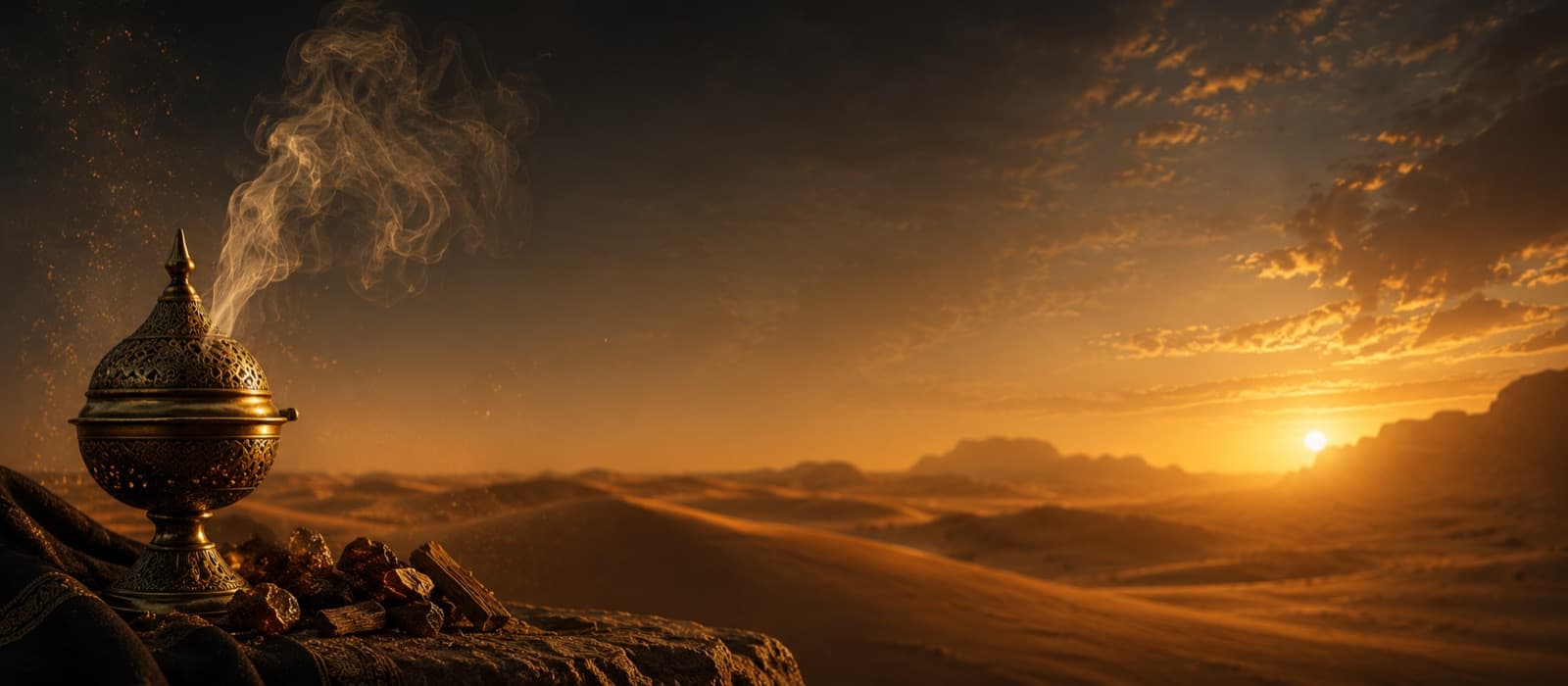 Atmospheric desert and oud lifestyle scene